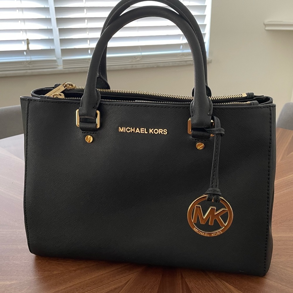 Michael Kors Sutton Medium Black Saffiano Leather Satchel